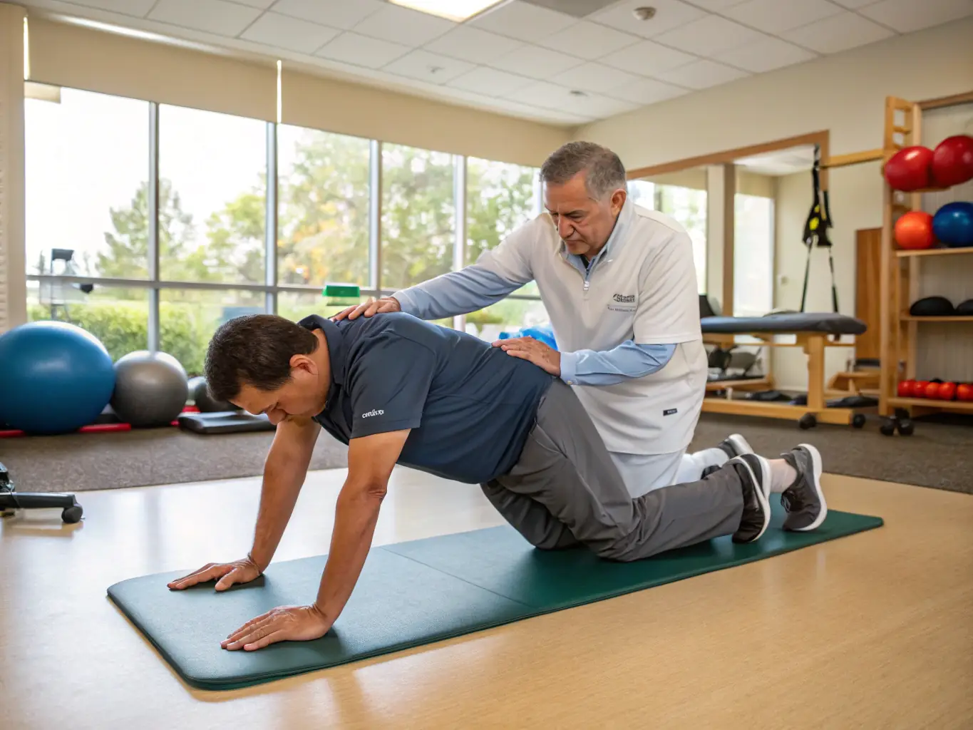 An image showing a patient performing functional range conditioning exercises under the supervision of Dr. Hernandez.